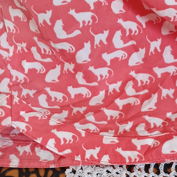 GAP MEDIUM VICKI 3/4 SLEEVE KITTY PRINT SHIFT DRESS CORAL/WHITE 100% POLYESTER - Picture 1 of 9